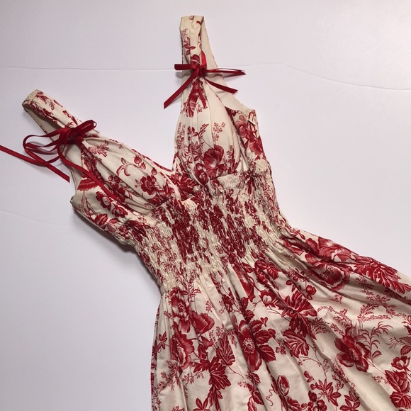 Red and white shirred waist Sun Dress - Picture 4 of 7